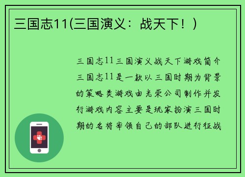 三国志11(三国演义：战天下！)